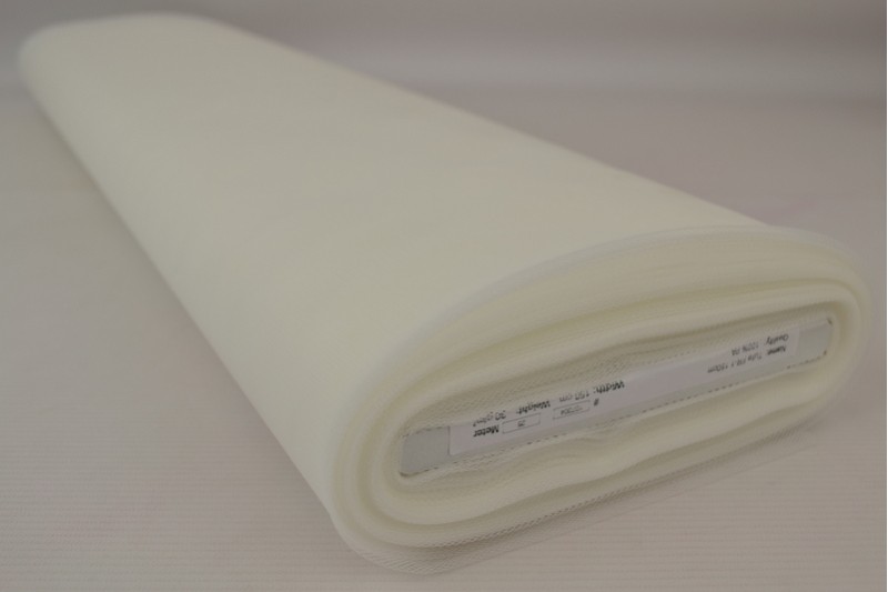 Schwer entflammbarer Tüll 150 Tüll ignifuge 150 cm breit gebrochenes Weiß, Rolle