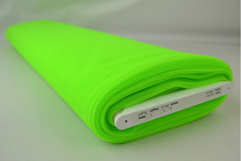 Schwer entflammbarer Tüll 300 Tüll ignifuge 300 cm breit grün fluo, Rolle