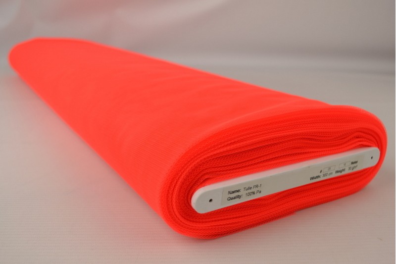 Schwer entflammbarer Tüll 300 Tüll ignifuge 300 cm breit orange fluo, Rolle