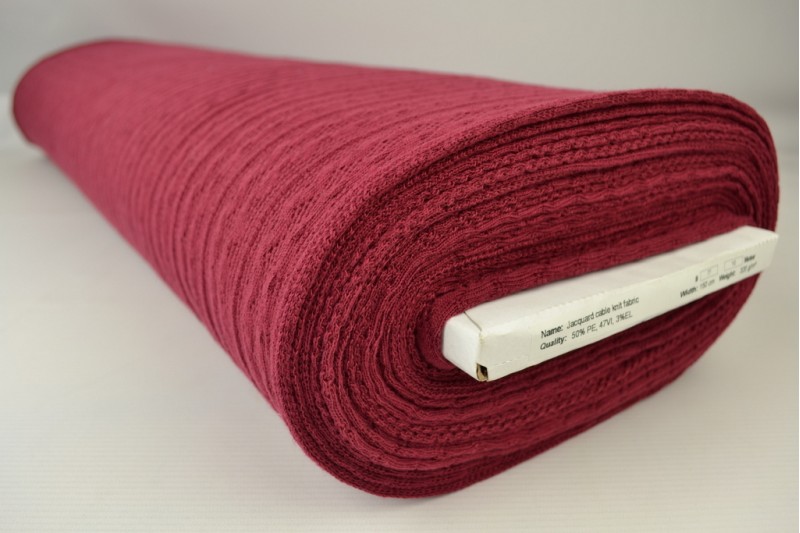 Zopf-Jacquard jacquard en tricot torsadé bordeaux, Rolle