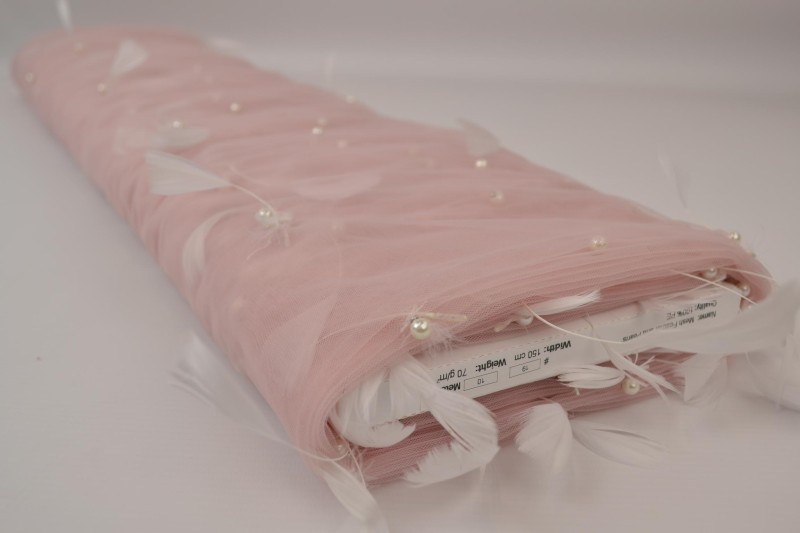 Mesh Federn und Perlen mesh plumes & perles vieux rosa, Rolle